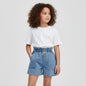 jeansshorts-flicka-blå-höga-hög-midja-fickor