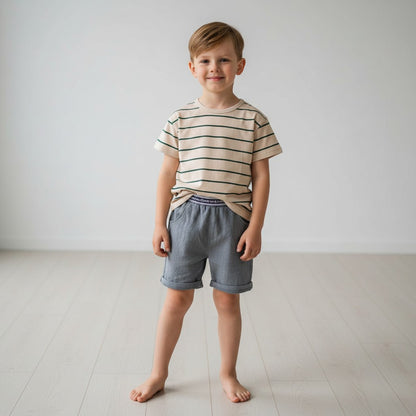 klädset-barn-shorts-t-shirt-randig-bomull