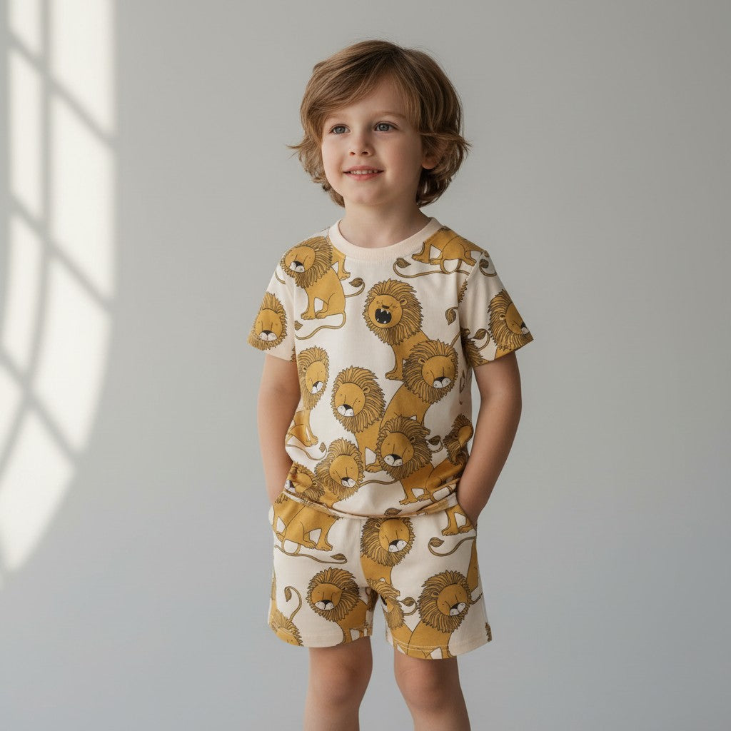 tvåelat-set-shorts-t-shirt-barn-lejon
